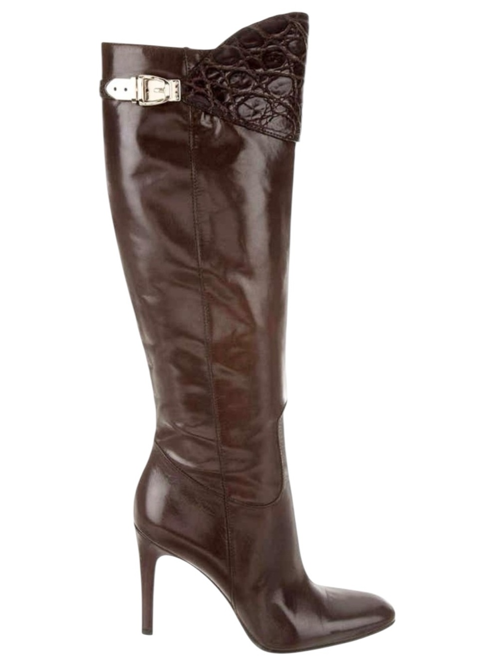 GUCCI FW 2005 Runway Vintage Chocolate Brown Leather & Crocodile Boot